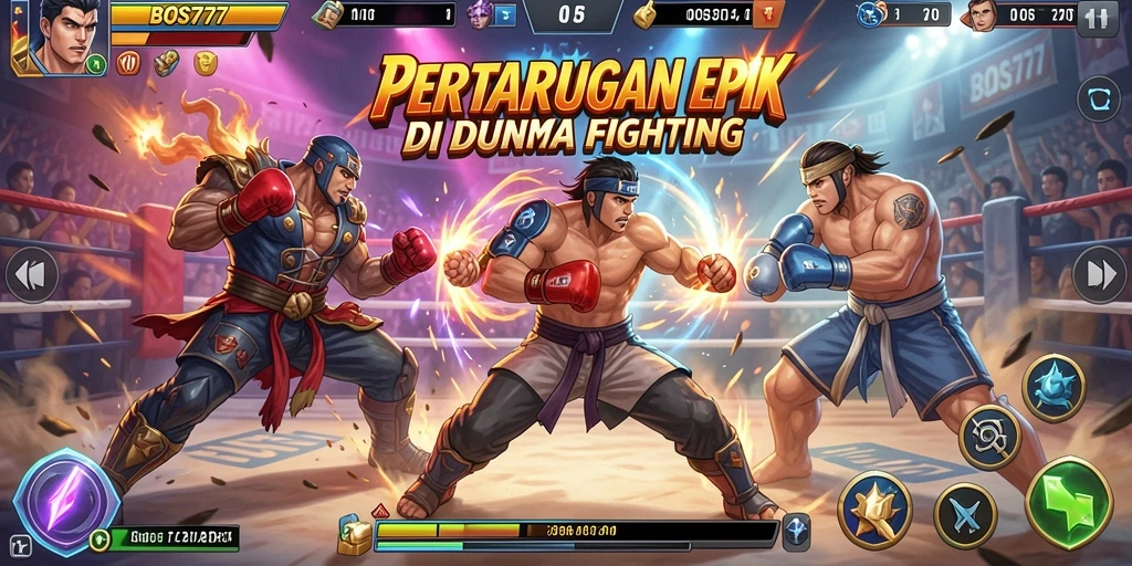 Screenshot menunjukkan aksi bertarung seru di BOS777.