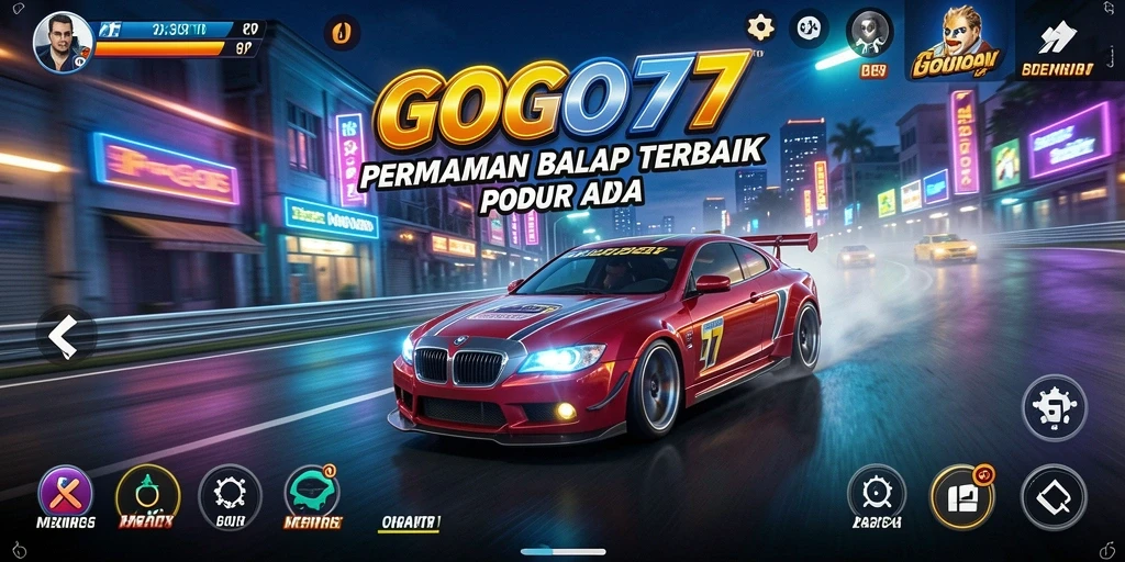 Screenshot gameplay GOGO77 yang menampilkan aksi balapan yang mendebarkan.